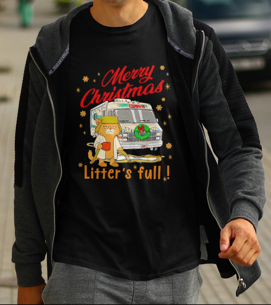 Merry Christmas Litter’s Full Funny Cat RV Holiday Humor T-Shirt