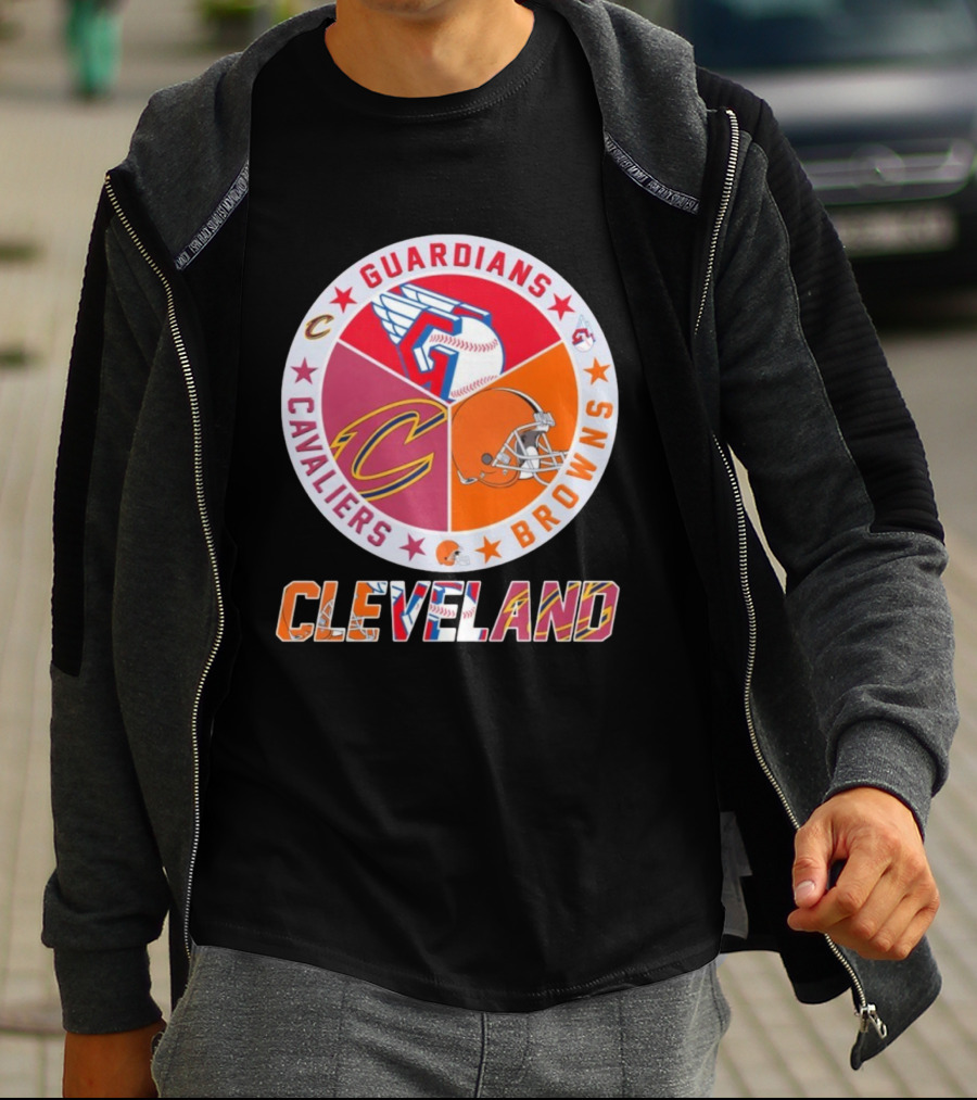 Cleveland Guardians Cavaliers Browns Sports Logos Circle T-Shirt