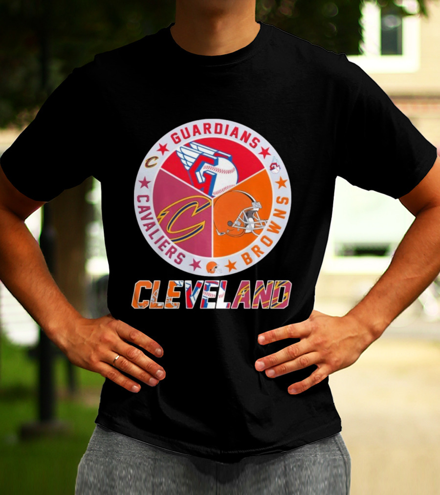 Cleveland Guardians Cavaliers Browns Sports Logos Circle T-Shirt
