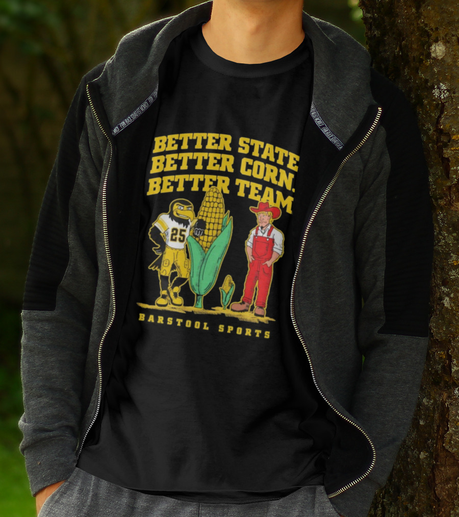 Better State Better Corn Better Team Iowa Hawkeyes Herky And Farmer T-Shirt