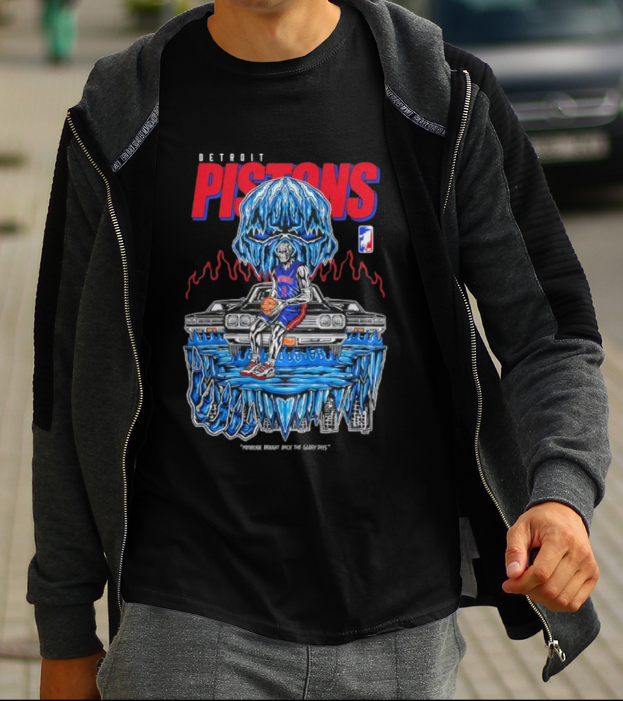 Detroit Pistons Icy Skull Basketball Car Graphic T-Shirt
