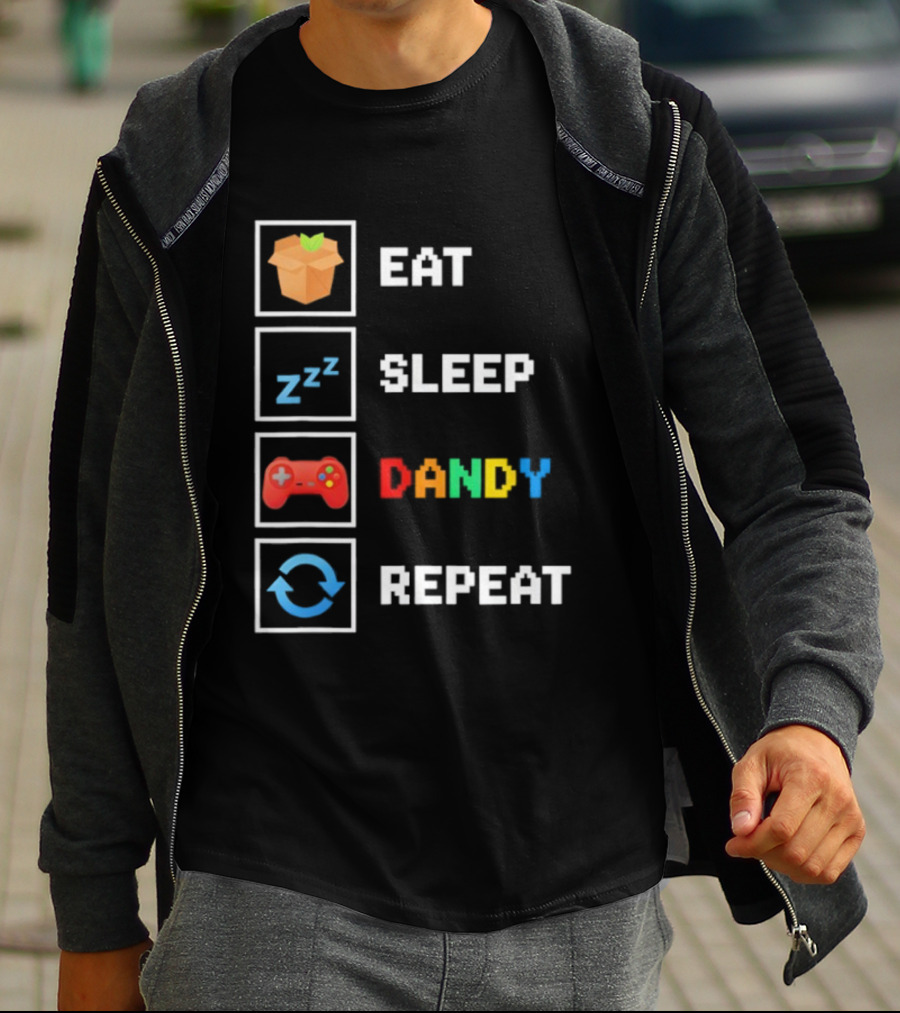 Eat Sleep Dandy Repeat Pixel Foodie Retro Gamer Pattern T-Shirt