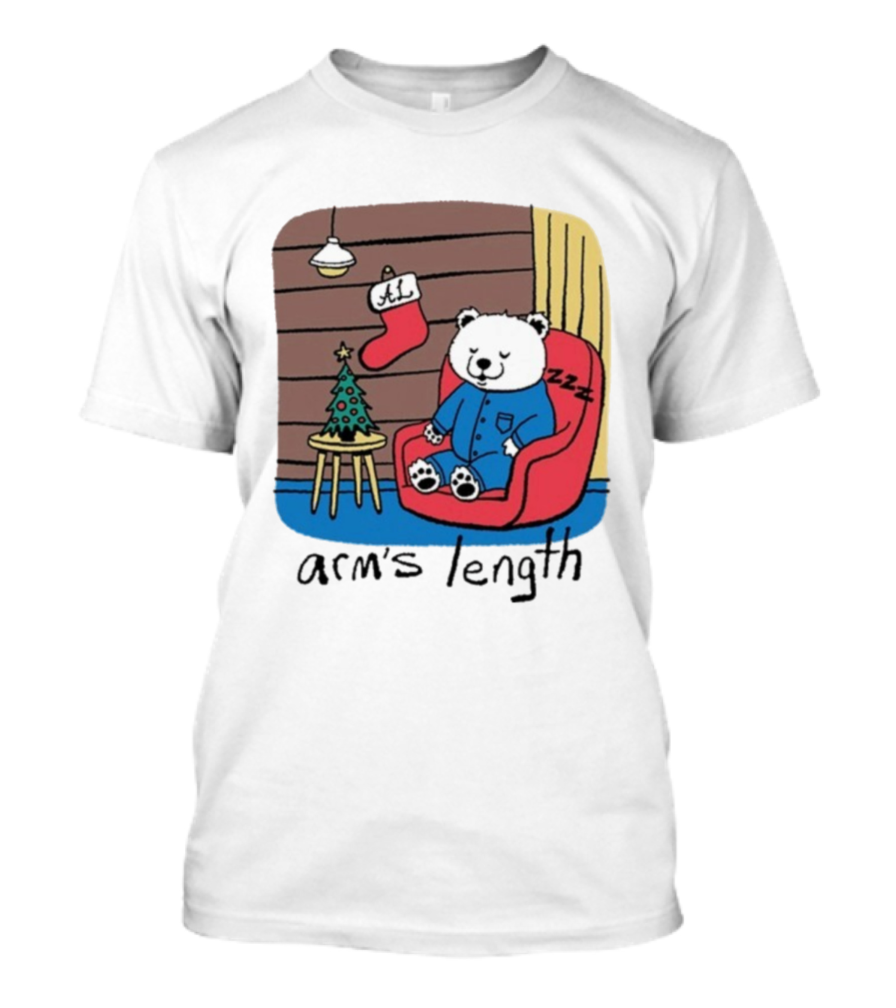 Arm's Length Sleepy Polar Bear Christmas Pajamas Cabin Scene T-Shirt