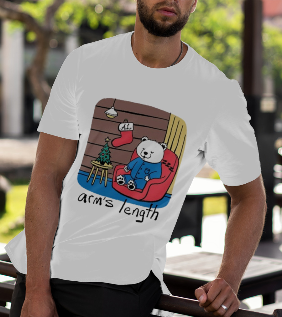 Arm's Length Sleepy Polar Bear Christmas Pajamas Cabin Scene T-Shirt
