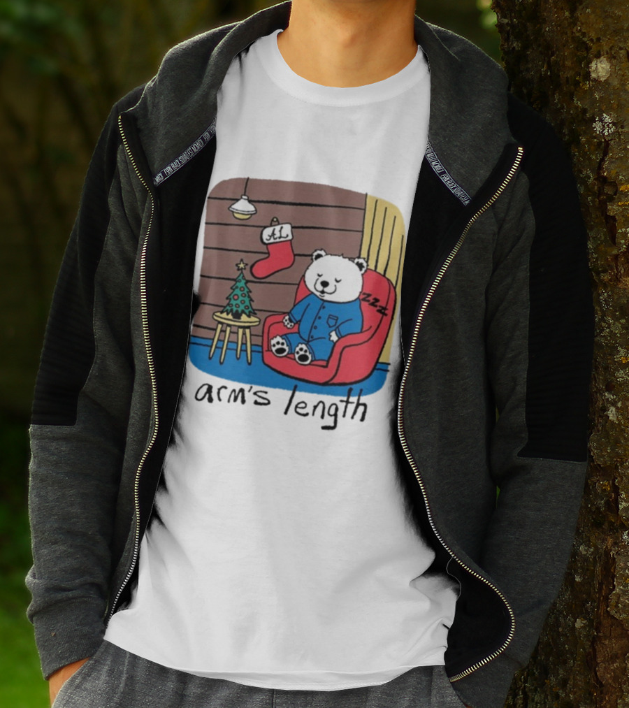 Arm's Length Sleepy Polar Bear Christmas Pajamas Cabin Scene T-Shirt