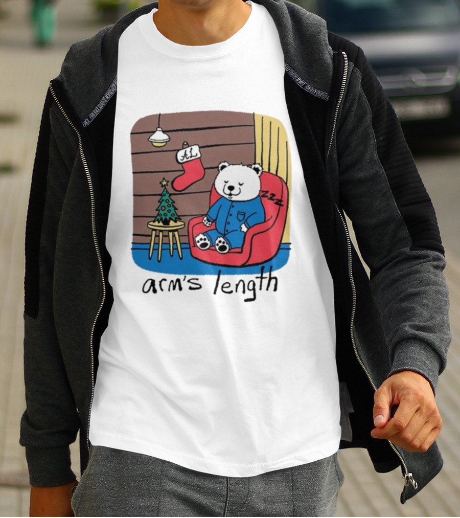 Arm's Length Sleepy Polar Bear Christmas Pajamas Cabin Scene T-Shirt