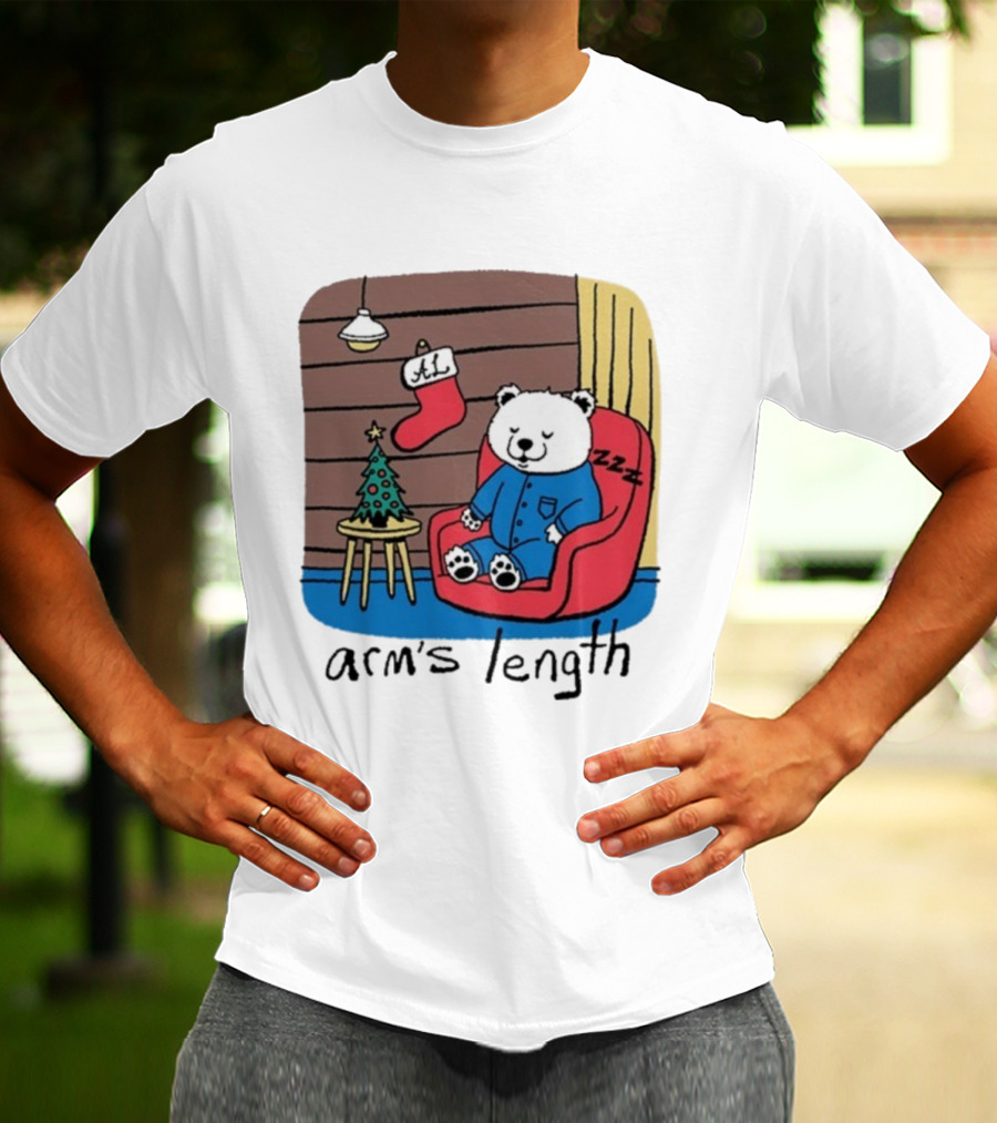 Arm's Length Sleepy Polar Bear Christmas Pajamas Cabin Scene T-Shirt