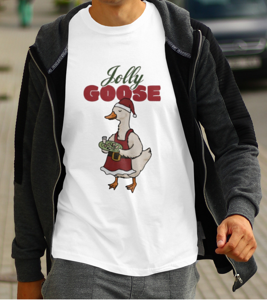 Jolly Goose Santa Suit Festive Duck With Snacks And Drink T-Shirt