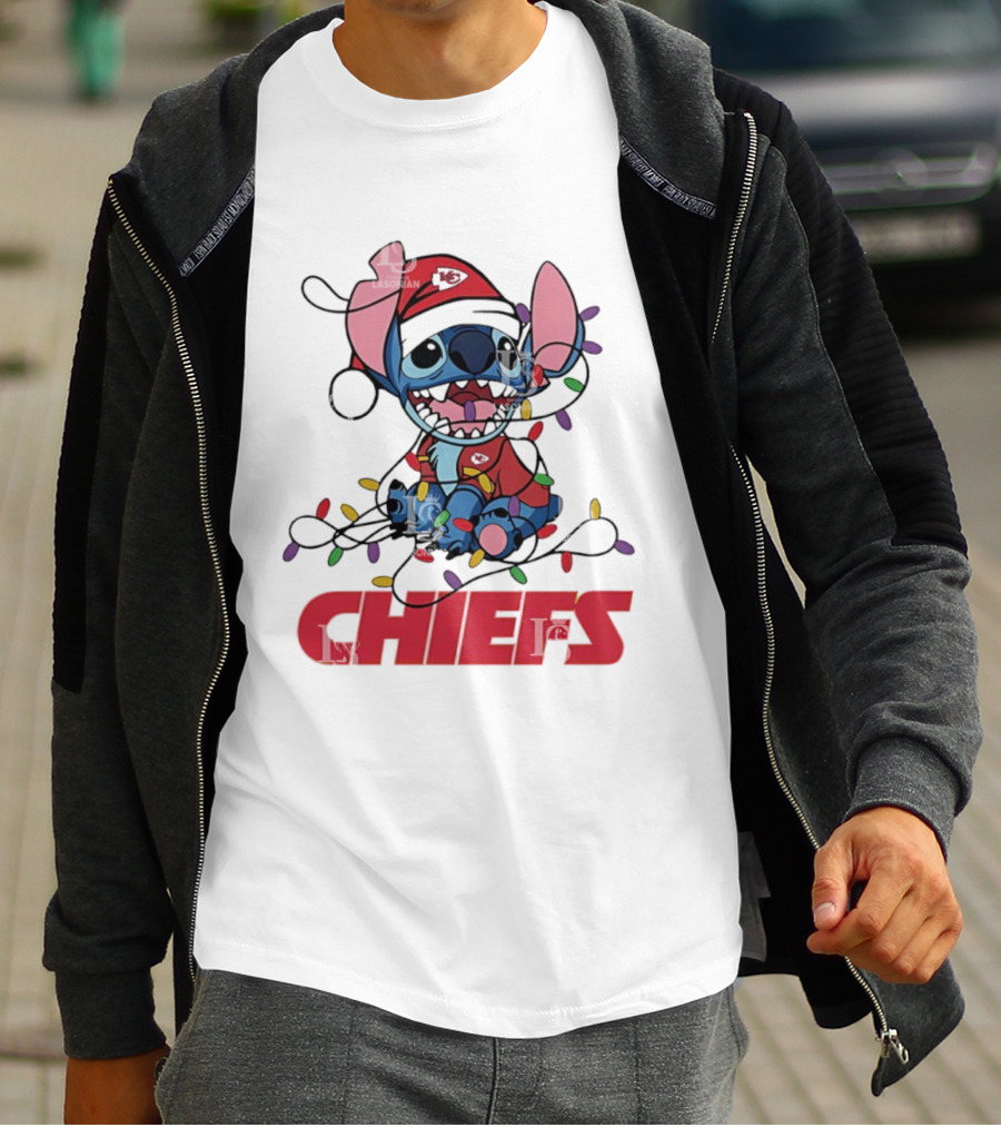 Kansas City Chiefs Stitch Christmas Lights T-Shirt