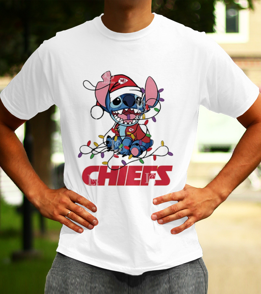 Kansas City Chiefs Stitch Christmas Lights T-Shirt