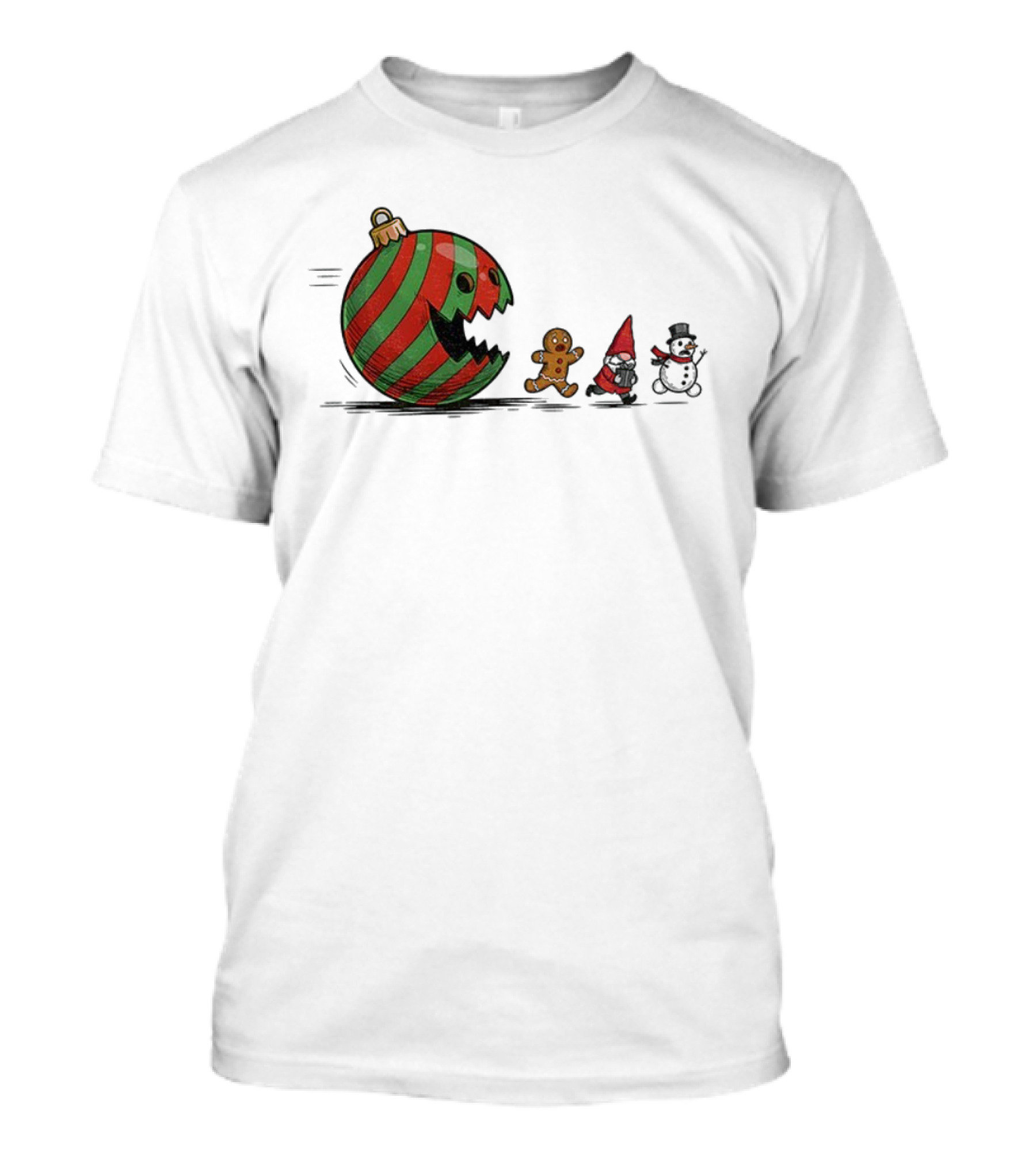Pac-Man Christmas Gingerbread Gnome Snowman Santa Holiday Fun T-Shirt