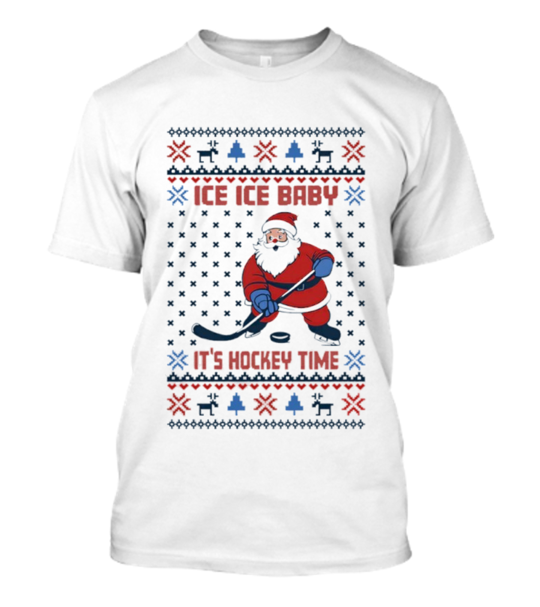Santa Ice Ice Baby It's Hockey Time Christmas Sweater Design T-Shirt