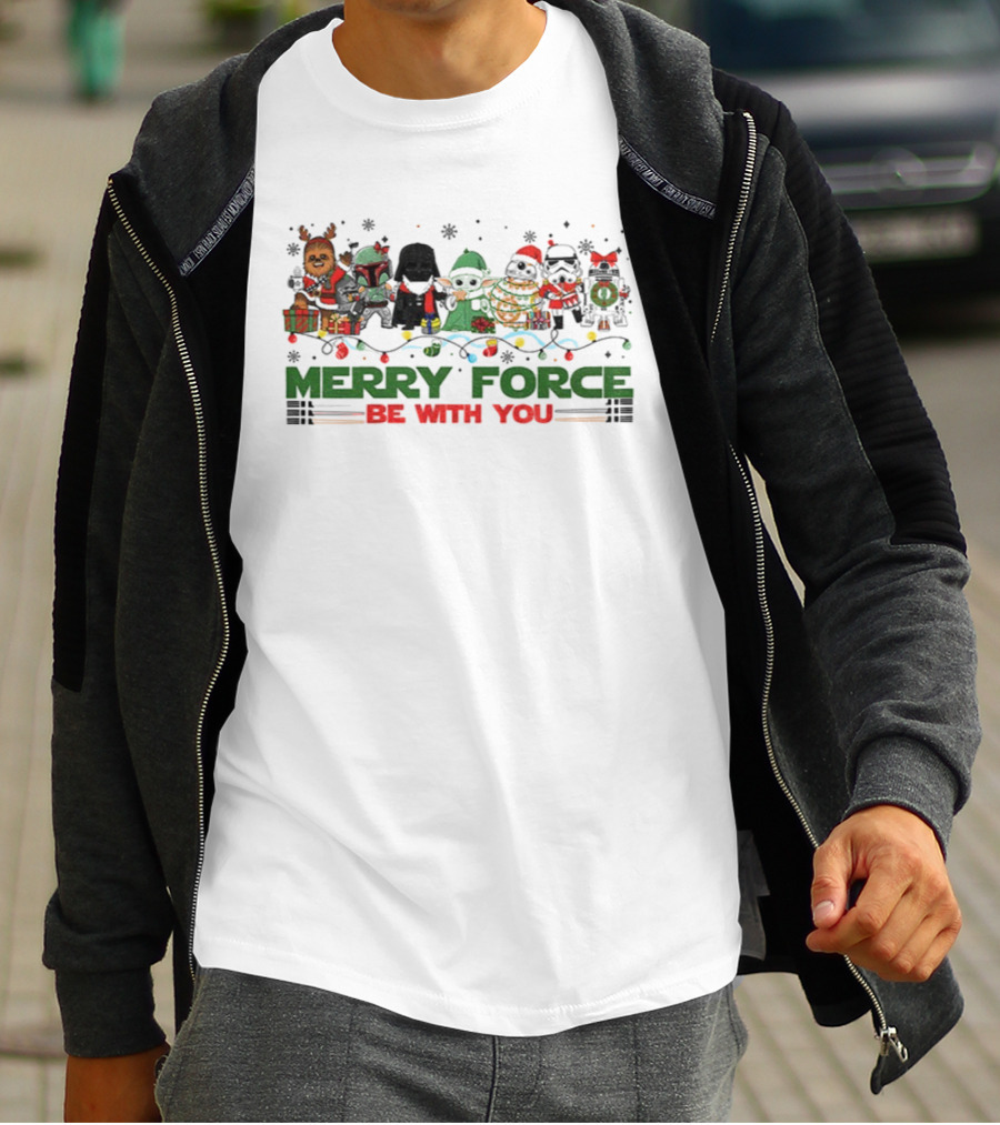 Merry Force Be With You Star Wars Christmas Characters T-Shirt