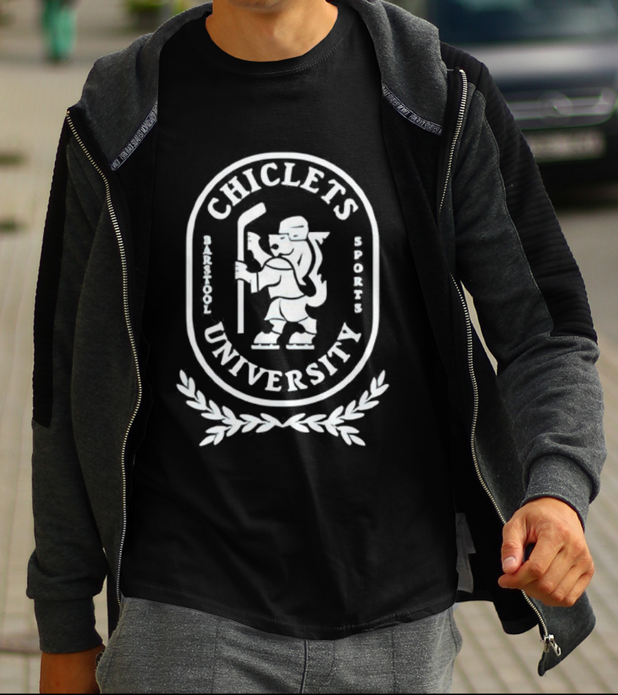 Barstool Sports Spittin Chiclets University Crest Hockey Stick Lion Symbol T-Shirt