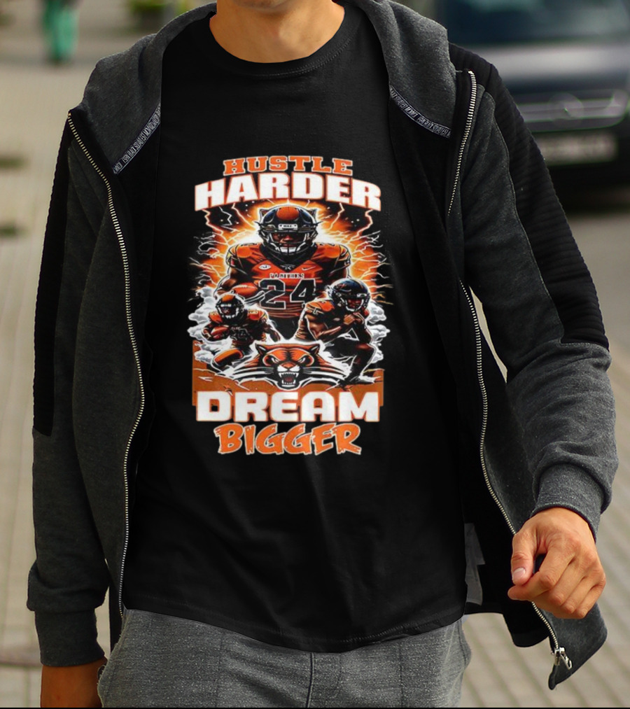 Hustle Harder Dream Bigger Panther Warriors Football Lightning Theme T-Shirt
