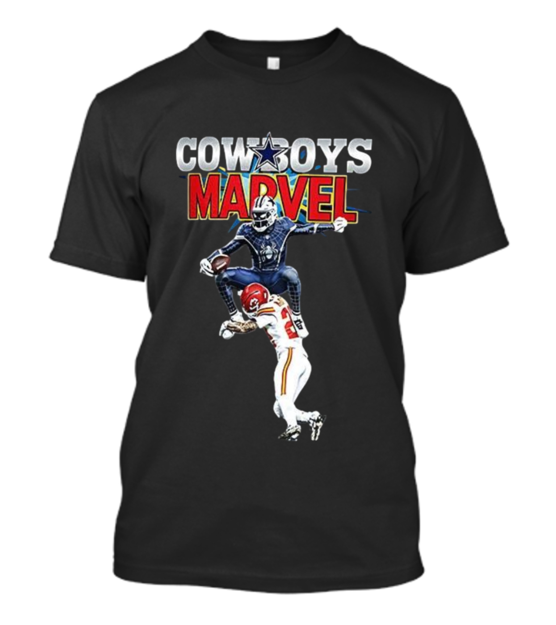 Marvel Cowboys Spiderman Vs Chiefs Football Hurdle T-Shirt