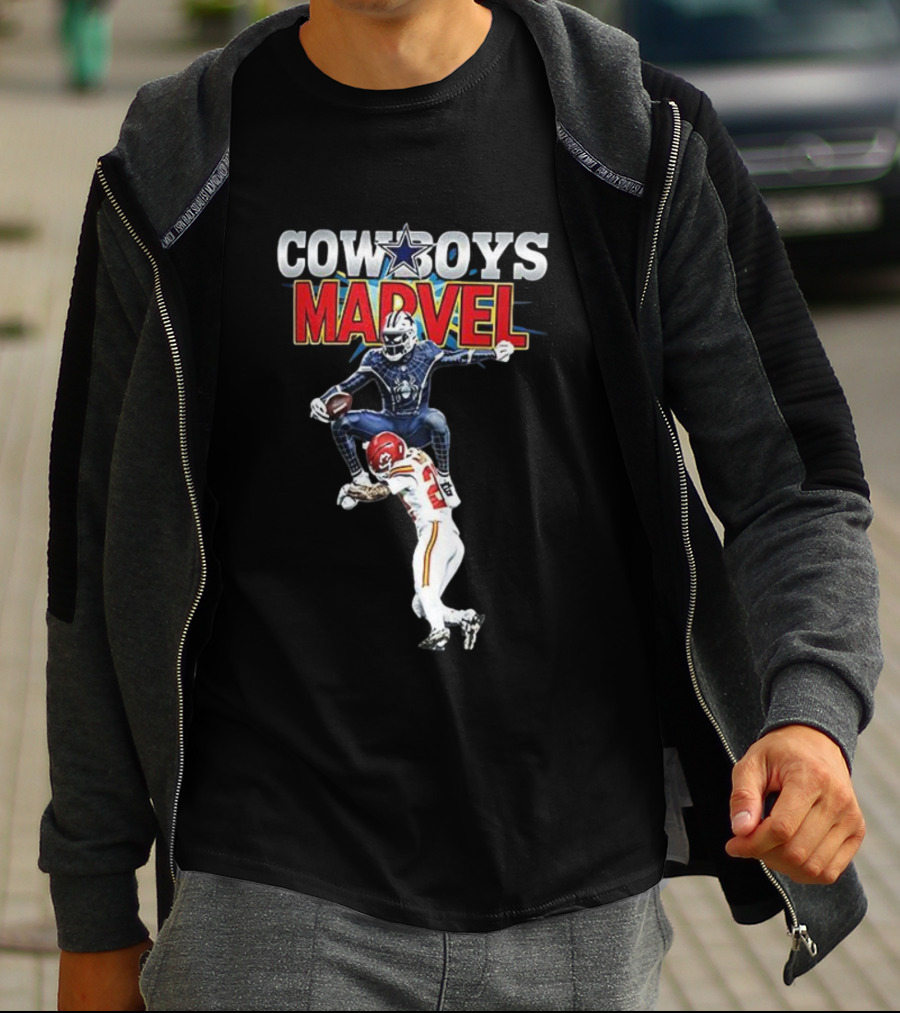 Marvel Cowboys Spiderman Vs Chiefs Football Hurdle T-Shirt