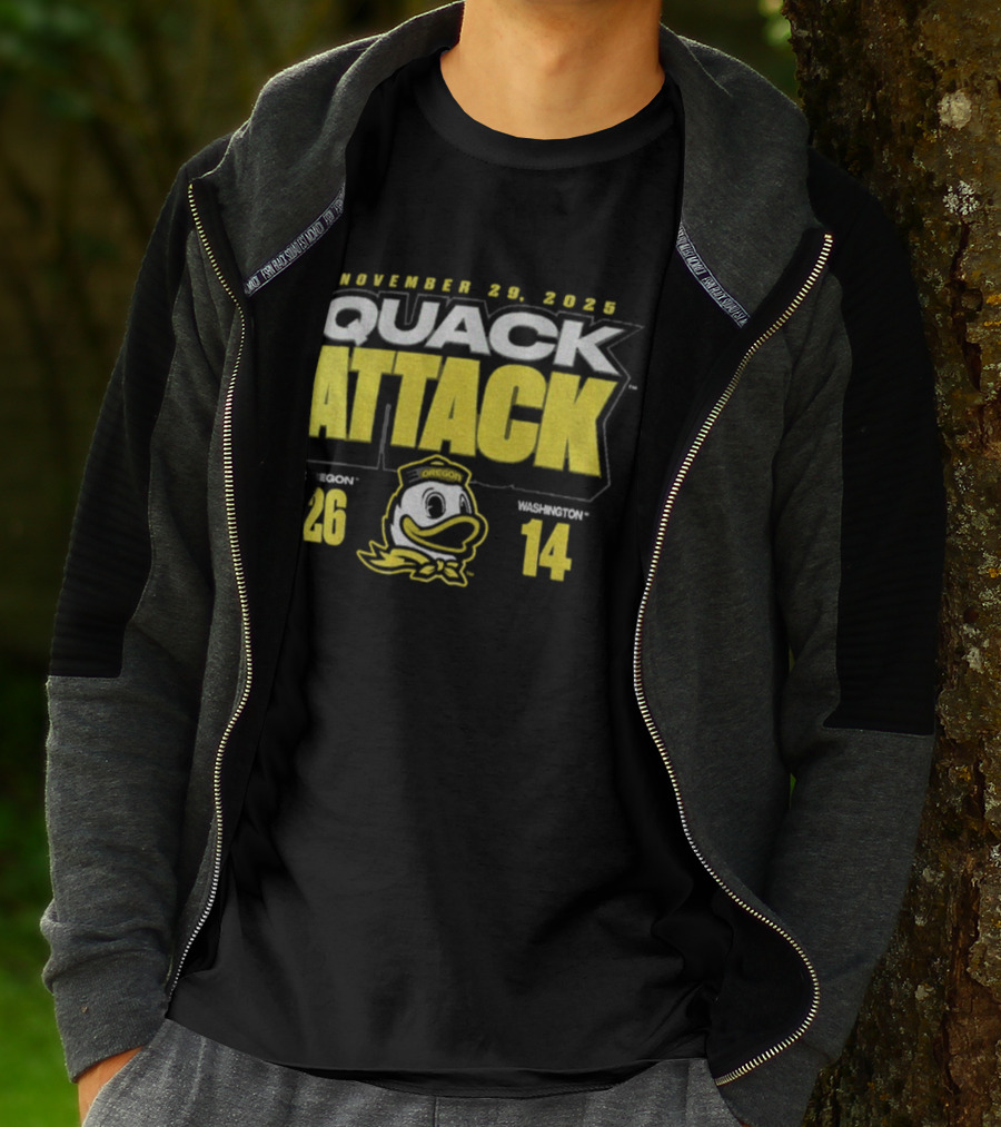 Oregon Ducks Vs. Washington Huskies Quack Attack 26-14 Score 2025 T-Shirt