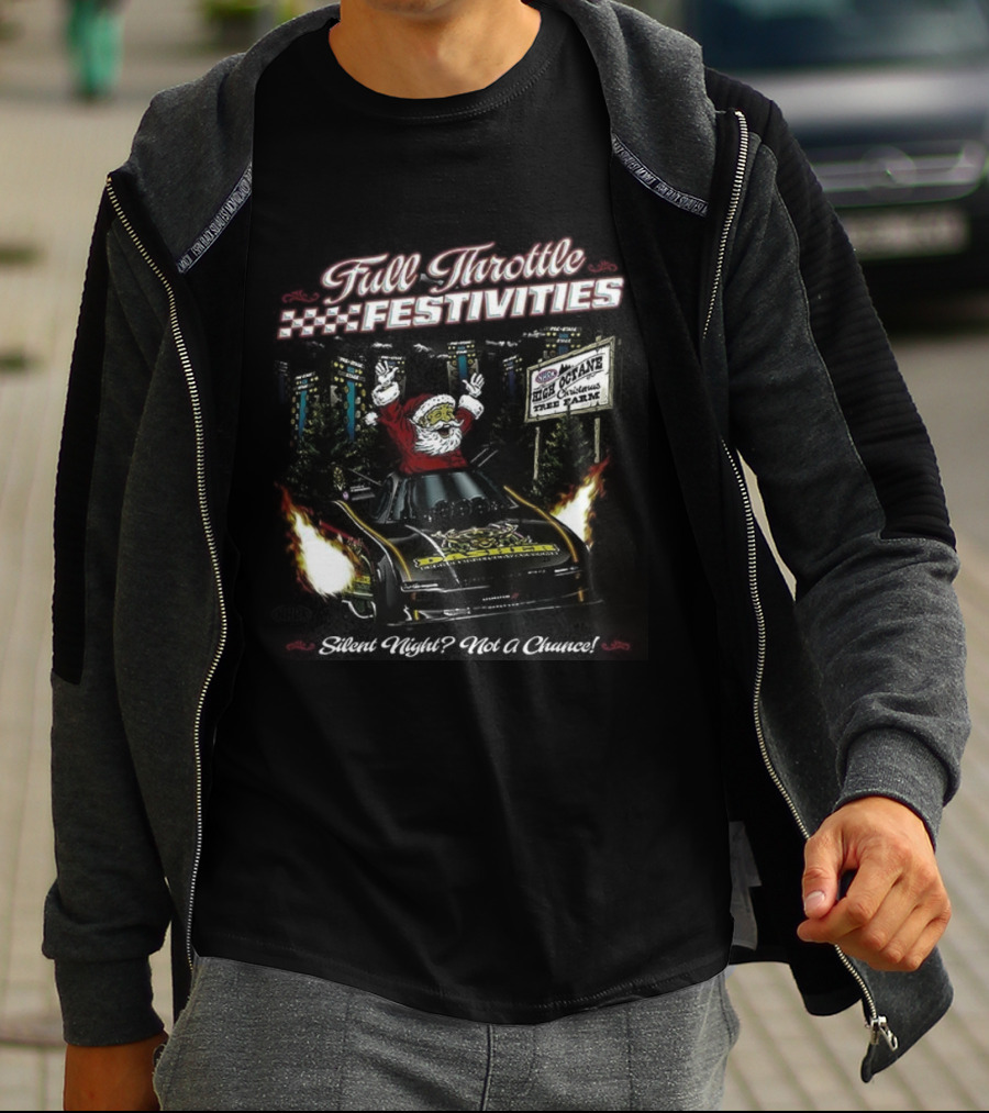 Full Throttle Festivities Santa Sleigh Christmas Celebration T-Shirt