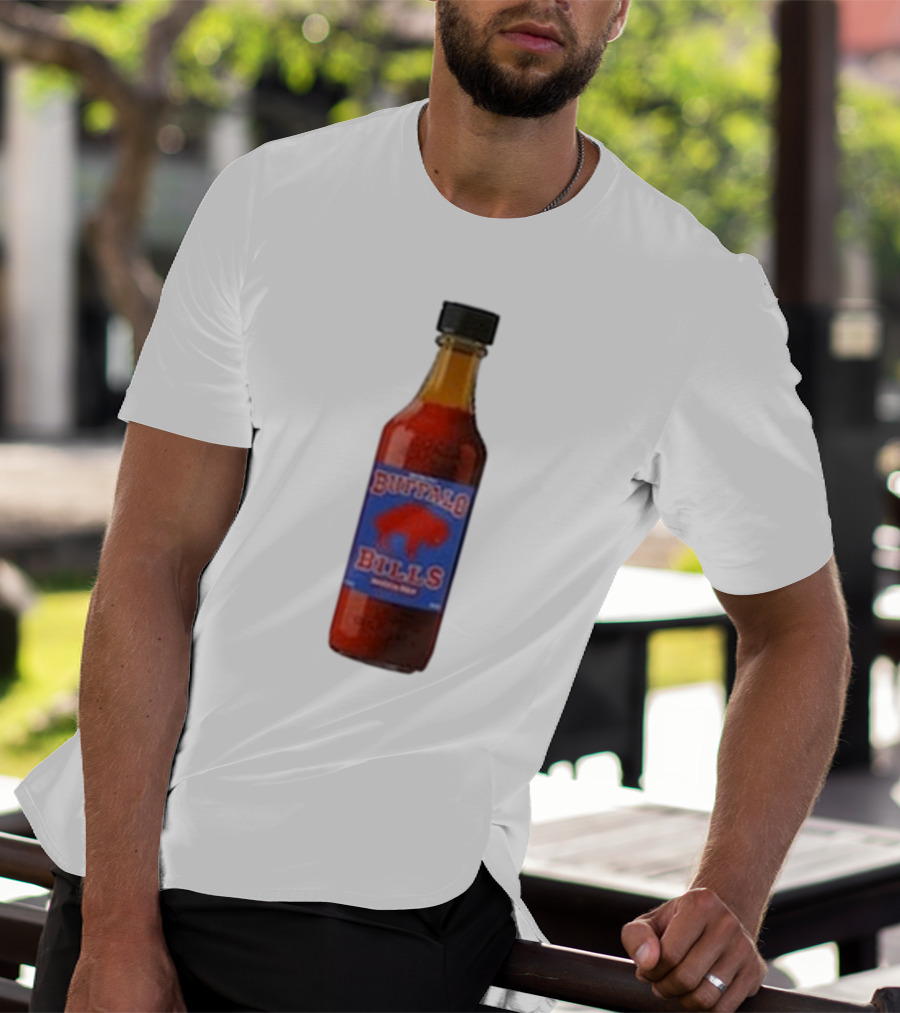 Buffalo Bills Wing Sauce Hot Bottle Blue Red Buffalo Icon T-Shirt