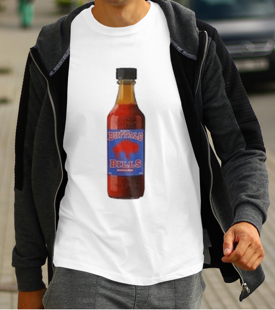 Buffalo Bills Wing Sauce Hot Bottle Blue Red Buffalo Icon T-Shirt