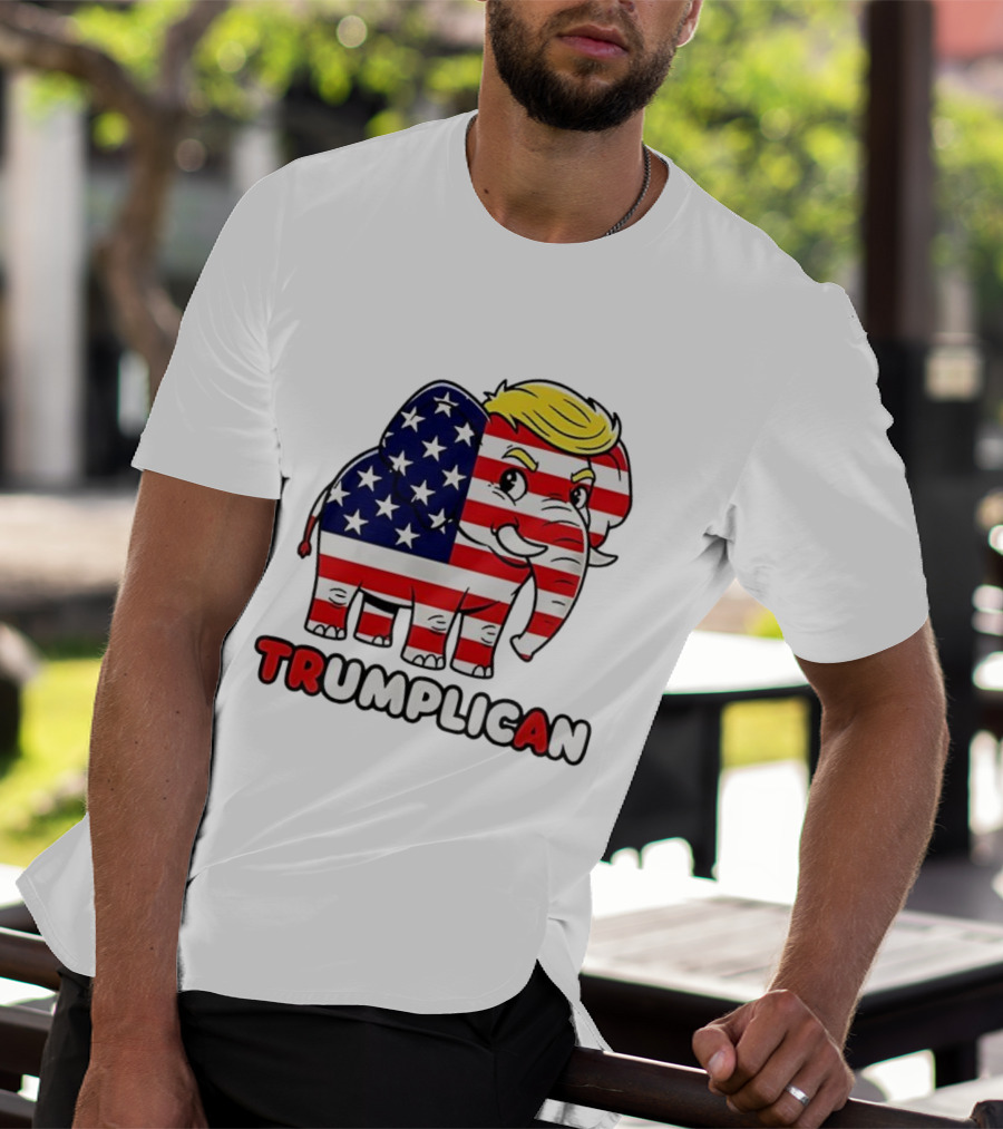 Trumplican American Flag Elephant With Hair And Stars T-Shirt