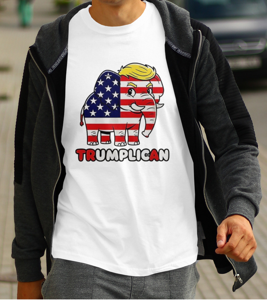 Trumplican American Flag Elephant With Hair And Stars T-Shirt