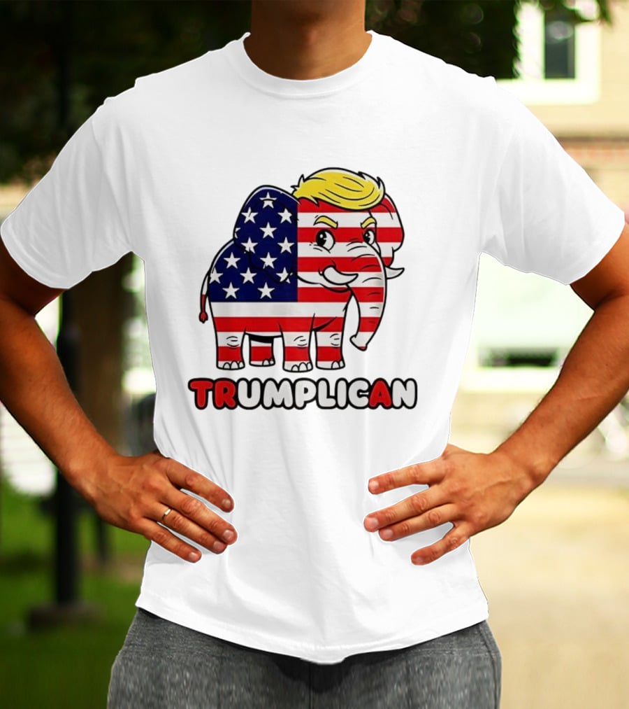 Trumplican American Flag Elephant With Hair And Stars T-Shirt