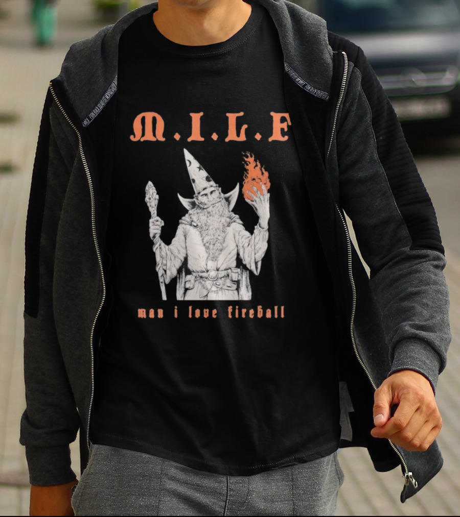 M.I.L.F Man I Love Fireball Wizard Holding Fire Fantasy Theme T-Shirt