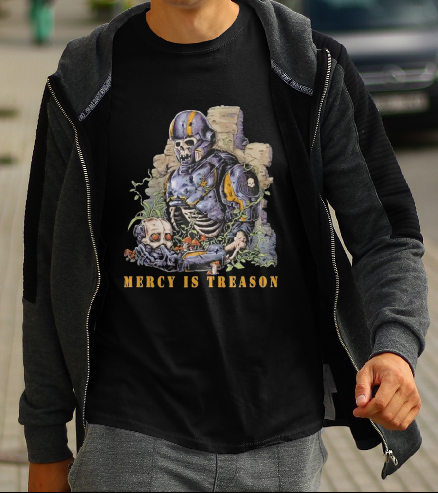 Mercy Is Treason Skeleton Warrior Battle Gear Vintage Style T-Shirt