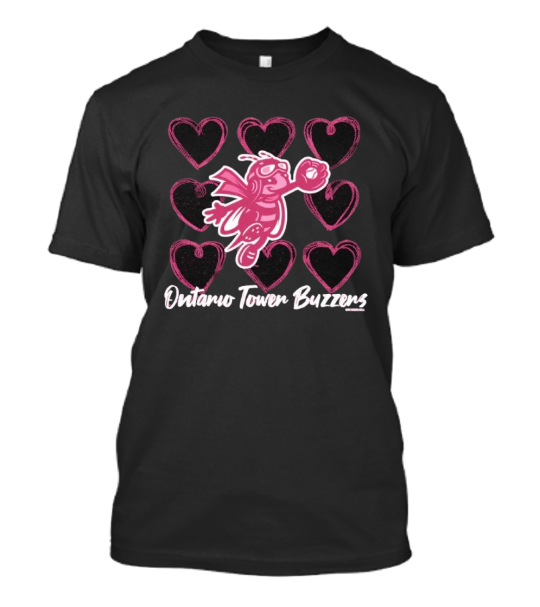 Ontario Tower Buzzers Pink Bee Heart Pattern T-Shirt
