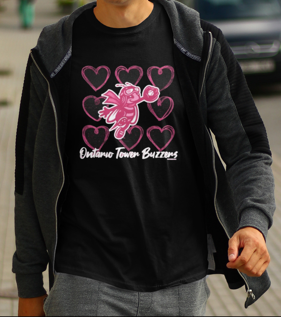 Ontario Tower Buzzers Pink Bee Heart Pattern T-Shirt