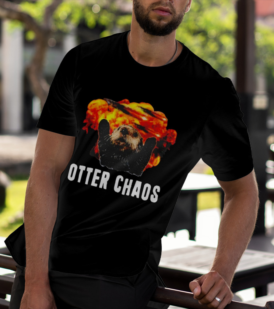 OTTER CHAOS Explosion With Fiery Burst T-Shirt