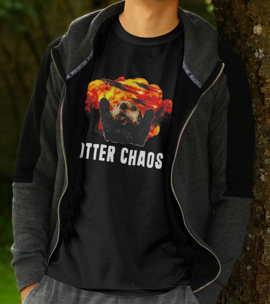 OTTER CHAOS Explosion With Fiery Burst T-Shirt