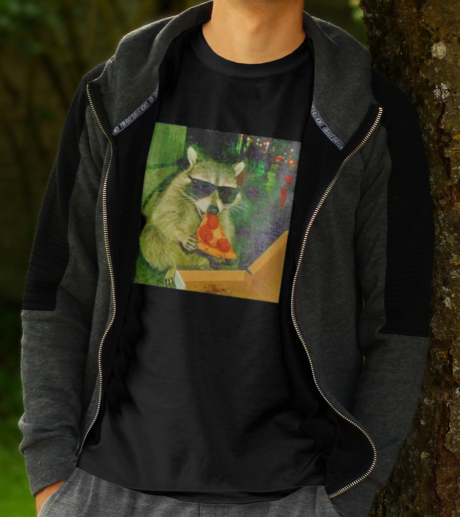 Raccoon Wearing Sunglasses Eating Pepperoni Pizza T-Shirt