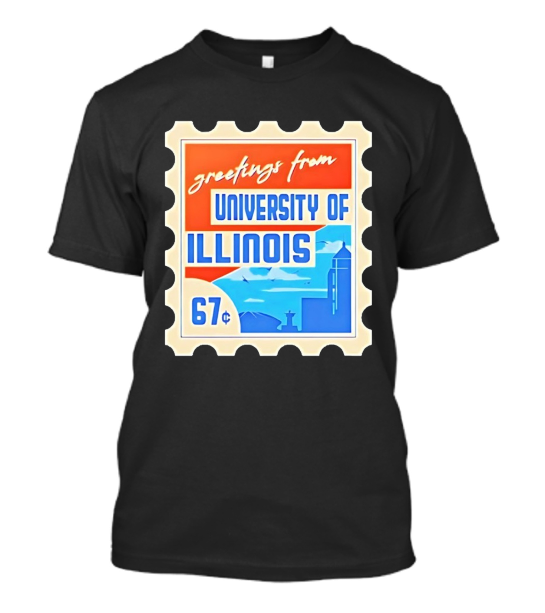 Greetings From University Of Illinois Stamp 67 Cents Iconic Design T-Shirt