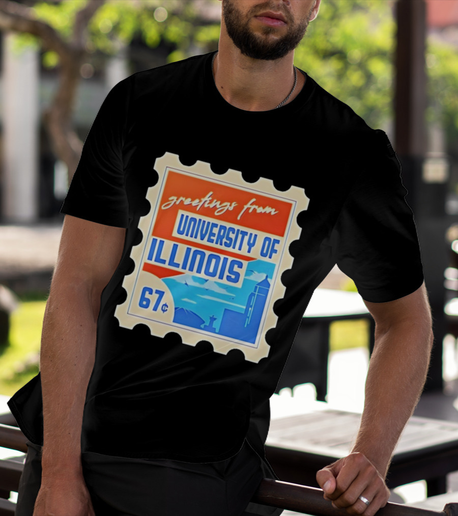 Greetings From University Of Illinois Stamp 67 Cents Iconic Design T-Shirt