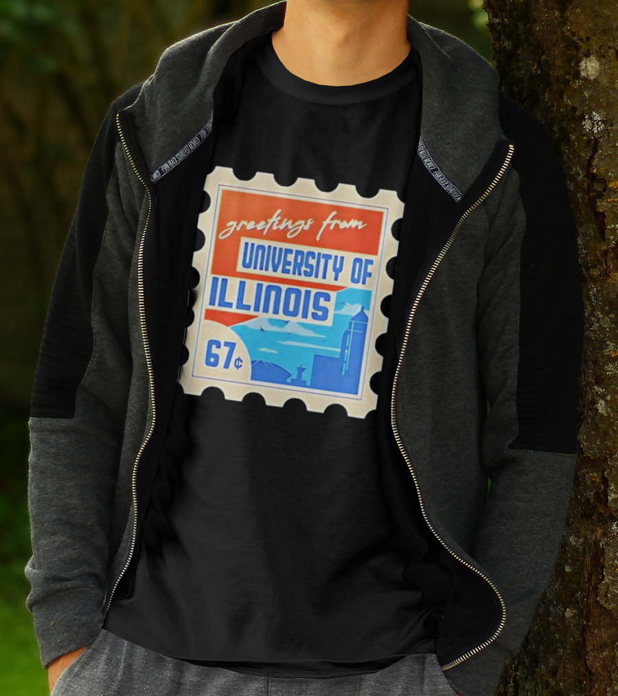 Greetings From University Of Illinois Stamp 67 Cents Iconic Design T-Shirt