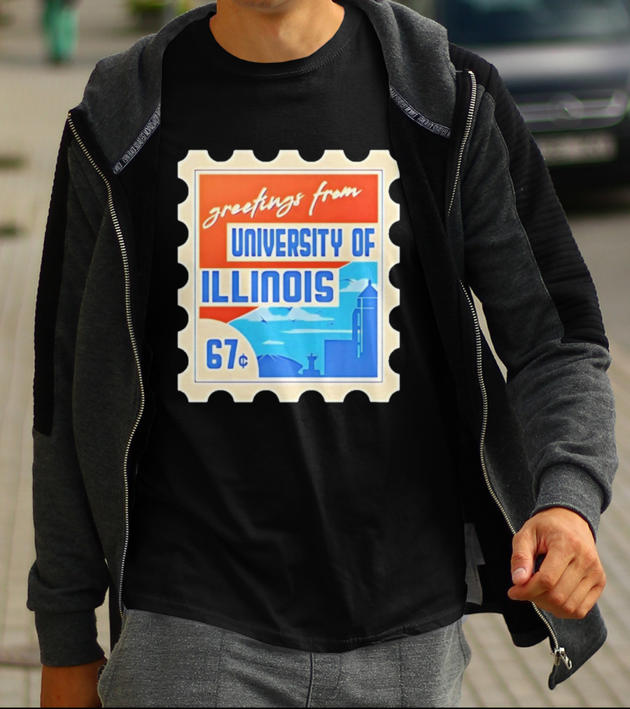 Greetings From University Of Illinois Stamp 67 Cents Iconic Design T-Shirt