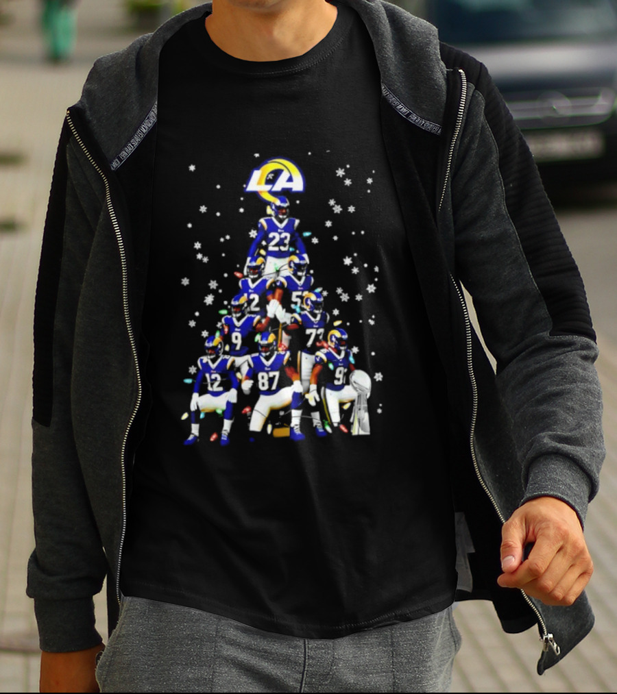 Los Angeles Rams Super Bowl Trophy Christmas Tree Player Formation T-Shirt
