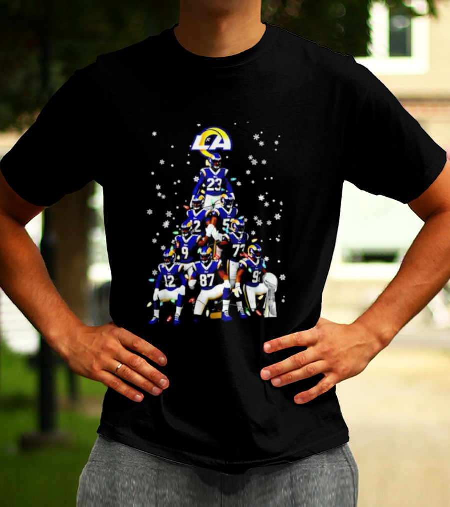 Los Angeles Rams Super Bowl Trophy Christmas Tree Player Formation T-Shirt