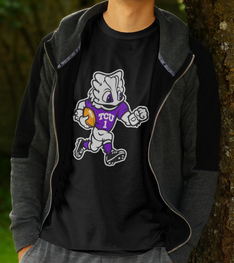 TCU SuperFrog Mascot Football Player With TCU 1 Jersey T-Shirt