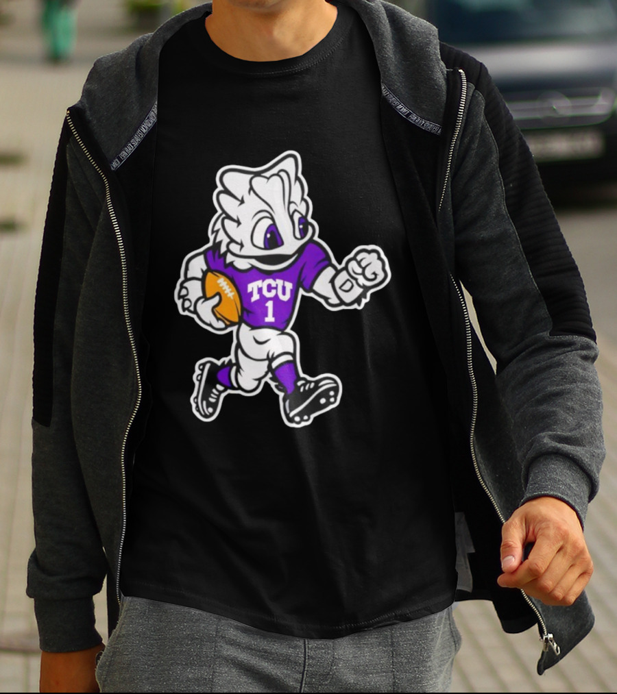 TCU SuperFrog Mascot Football Player With TCU 1 Jersey T-Shirt