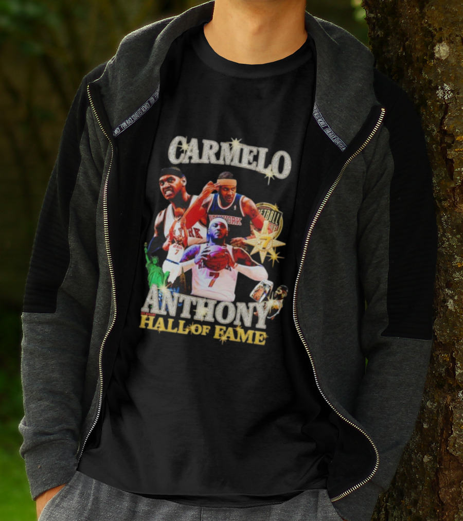 Carmelo Anthony Hall Of Fame New York Knicks Basketball Legend Statue Of Liberty 7 Star Player T-Shirt