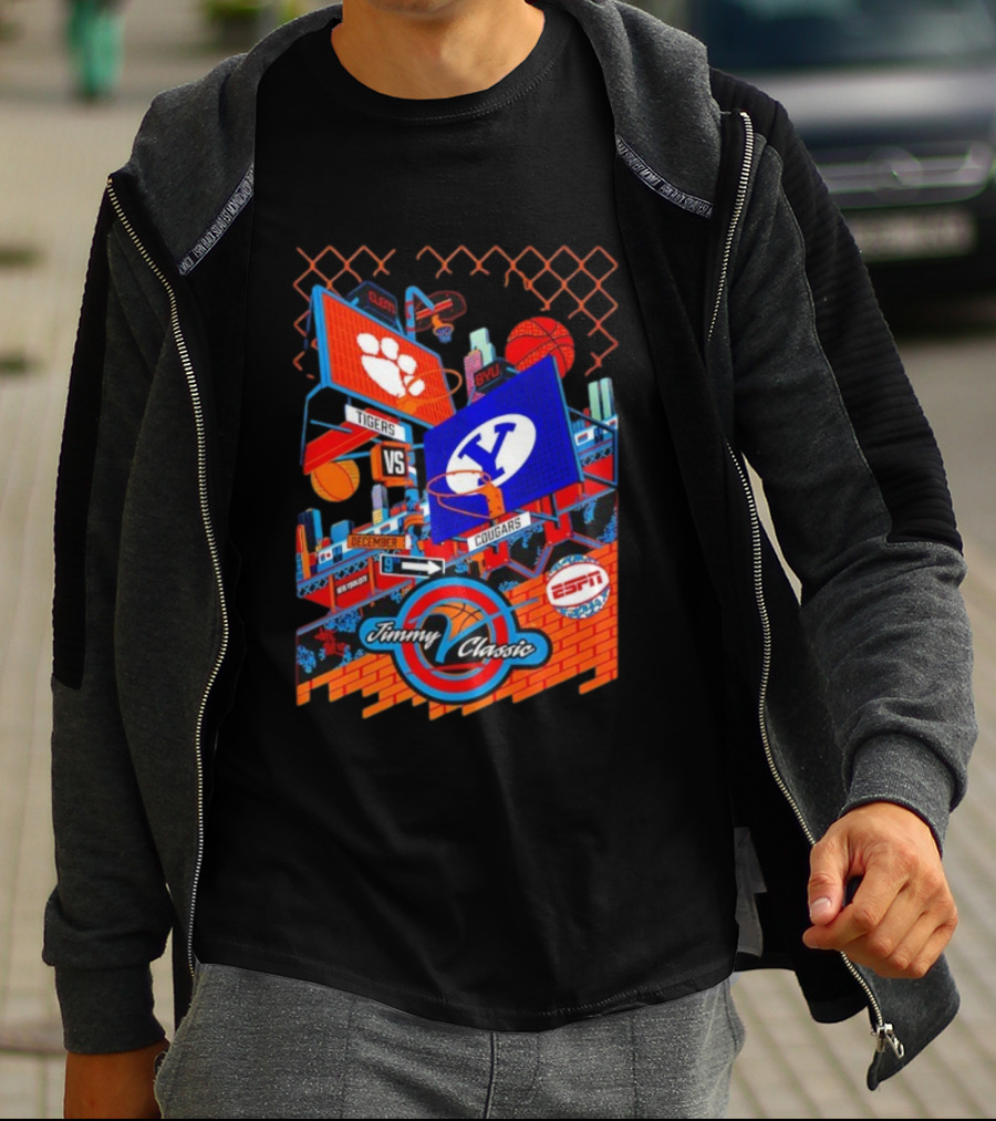 Clemson Vs BYU Tigers Cougars Jimmy V Classic December 9 ESPN T-Shirt