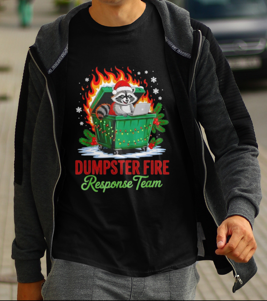 Dumpster Fire Response Team Raccoon Christmas Leader T-Shirt