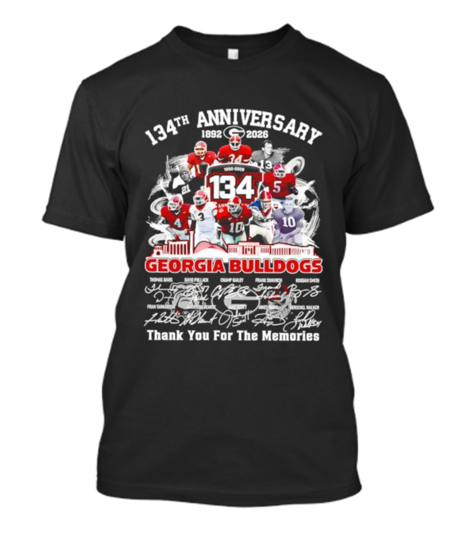 Georgia Bulldogs 134th Anniversary All Players Signatures Thank You For The Memories T-Shirt