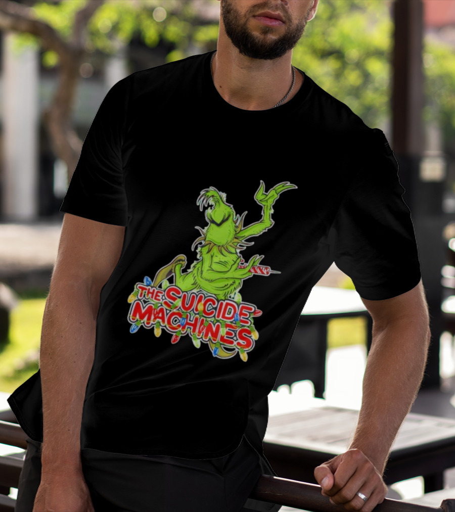 The Suicide Machines Grinch Holding Candy Cane With Christmas Lights T-Shirt