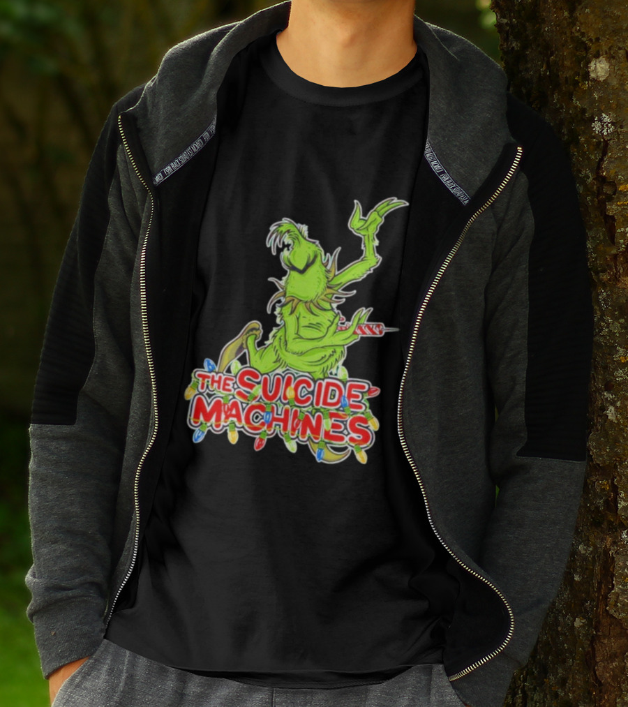 The Suicide Machines Grinch Holding Candy Cane With Christmas Lights T-Shirt