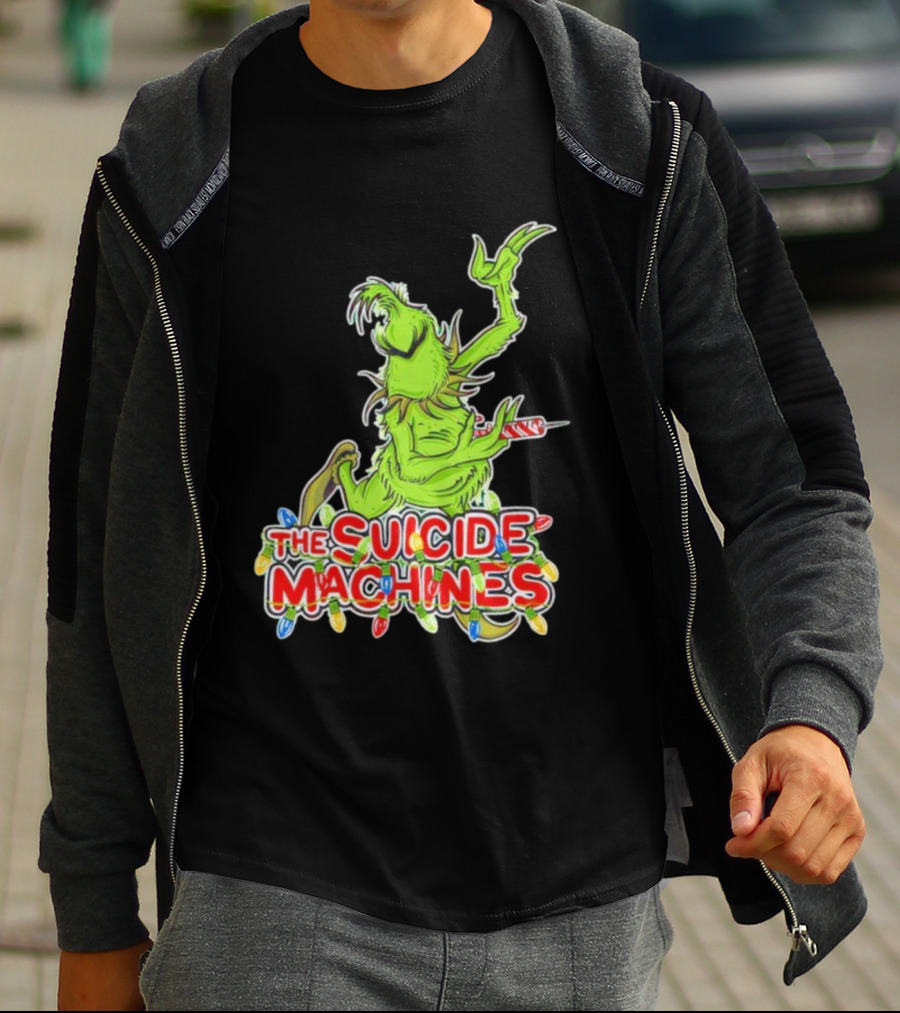The Suicide Machines Grinch Holding Candy Cane With Christmas Lights T-Shirt